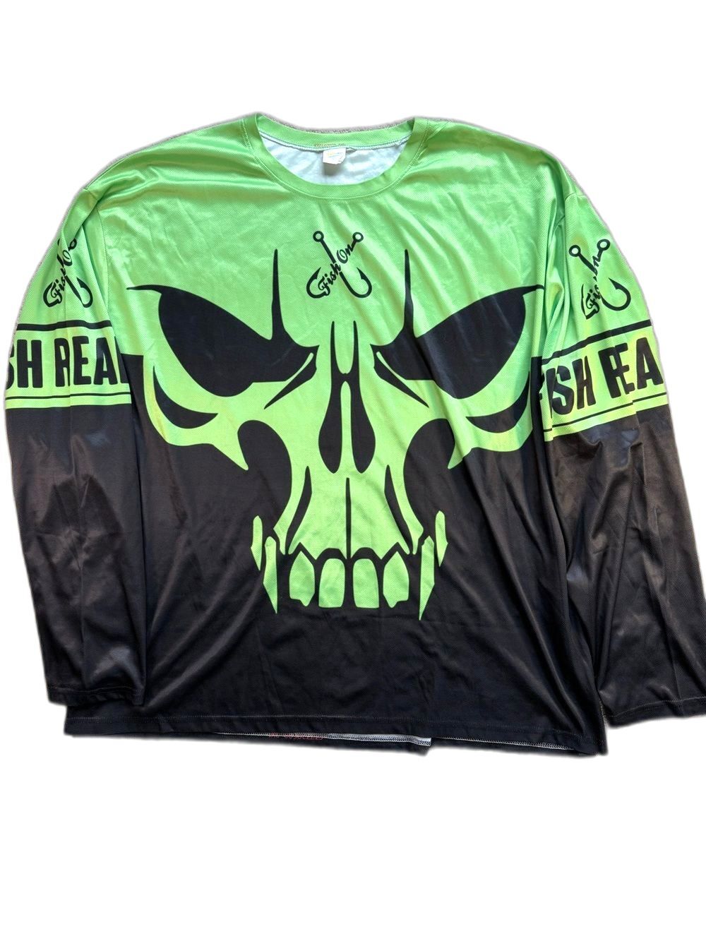 ⁠ChipteeAm Men 5XL Fish On Skull Performance Fishing Shirt Long Sleeve UV Green